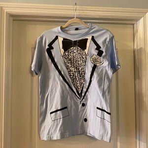 Light Blue Tuxedo T-Shirt Medium 100% Cotton